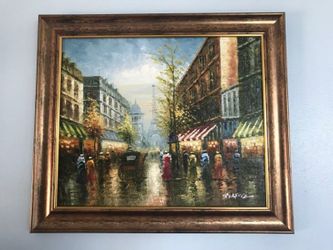 Vintage Original Oil Painting Paris Street Scene - R. DANFORD