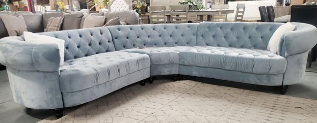 Blue Micro Fabric Round Sectional
