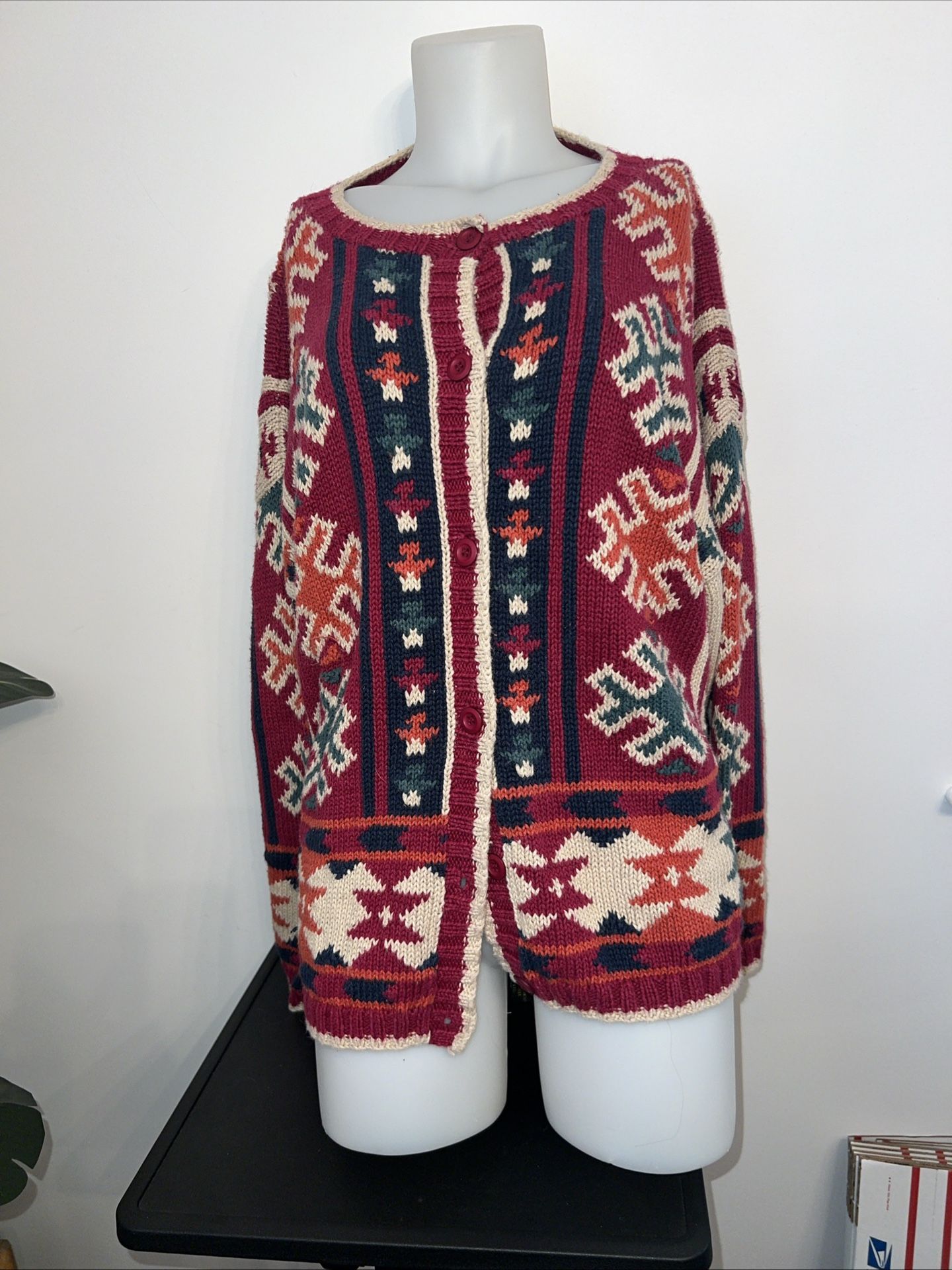 Women's Multicolor Patterned Vintage Nomadic Traders Handknit Sweater cardigan