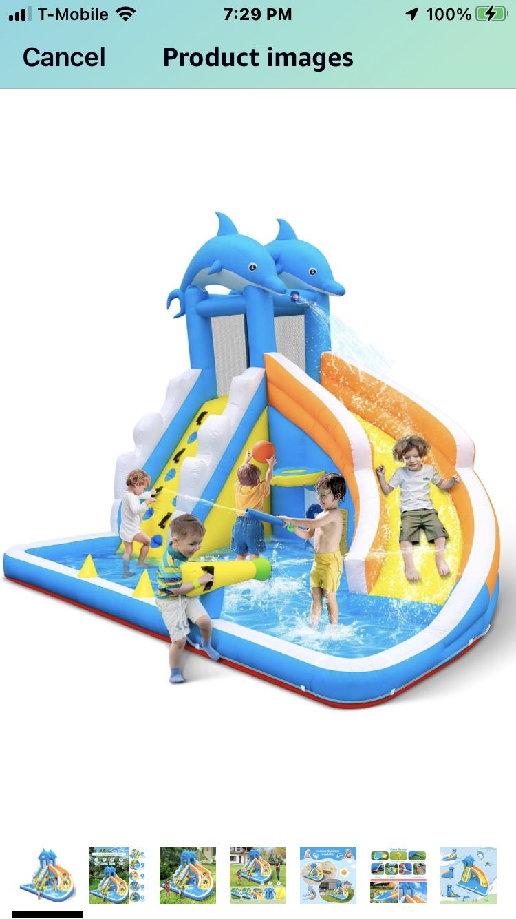 Inflatable Water Slide5 in 1 Bounce House Water Park for Kids Climbing Wall Splash Pool Water Cannon Basketball Rim 480W Blower Wet & Dry Indoo
