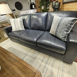 New Admiral Blue Leather Sofa