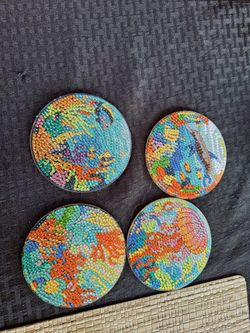 4 completed sea creature diamond art coaster
