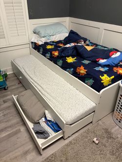 White Twin Bed Frame with Trundle