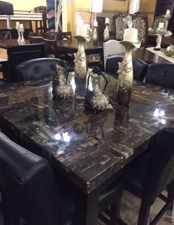 7pc faux marble dining table set