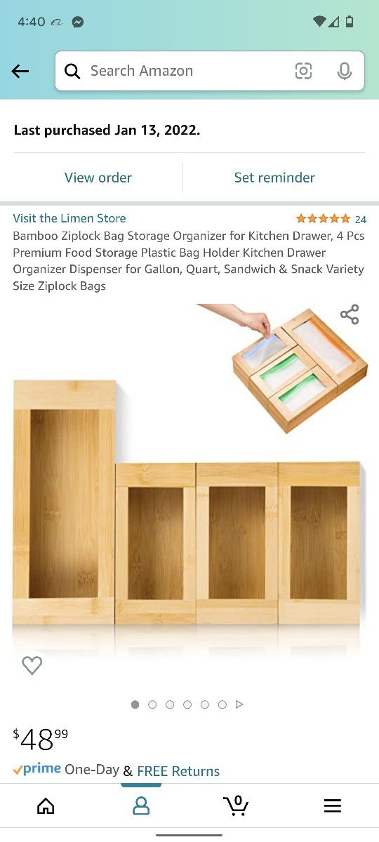 Bamboo Ziplock Bag Storage Organizer for Kitchen Drawer, 4 Pcs Premium Food Storage Plastic Bag Holder Kitchen Drawer Organizer Dispenser for Gallon, 