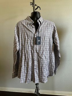 Hart Schaffner Marx Plaid Button Down Dress Shirt Gray Burgundy XL