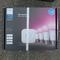 Philips Hue Smart Light Starter Kit - Includes (1) Bridge and (4) 75W A19 E26 LED