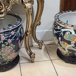 Large Decorative Ceramic Planters / Fish Bowls (Set of 2)