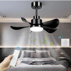 Black Ceiling Fan with Light and Remote 30 Inch Small Ceiling Fan, Indoor Outdoor 5 Blades Dimmable Ceiling Fans with Lights, Ceiling Fan Light with D