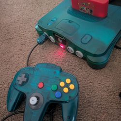 Ice Blue Nintendo 64 N64 With Controller, All The Cables And Super 64 Cartridge That Has Every N64 Game On It Plus Some NES Games 