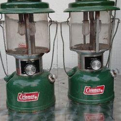 Coleman Lanterns Green Enamed Steel Vintage White Fuel Pump PRICED AS PAIR