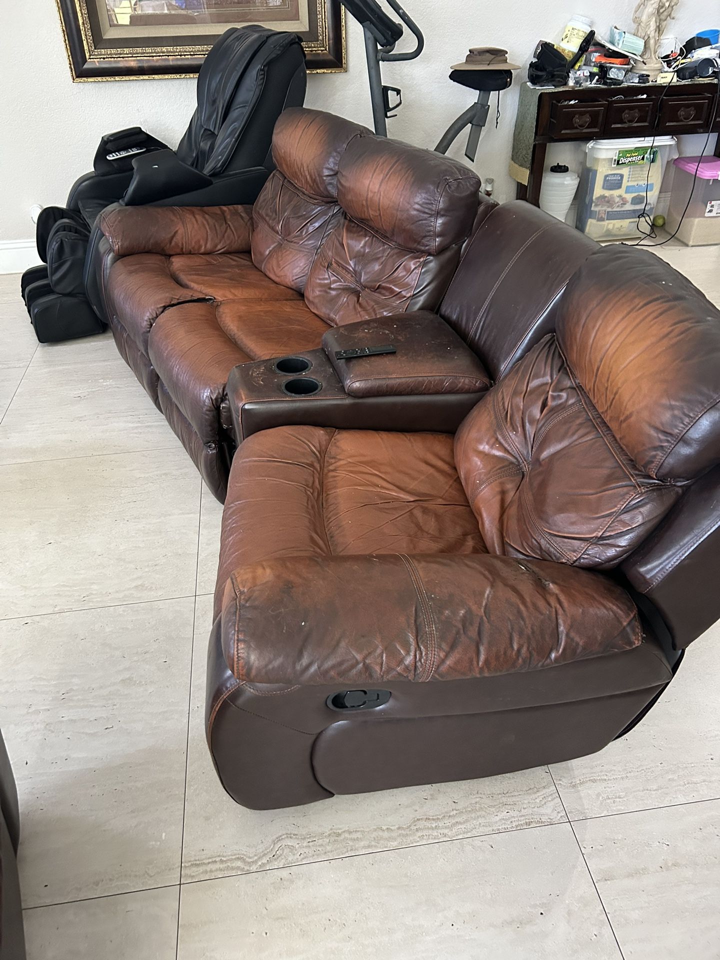Brown Leather Sectional couch Free