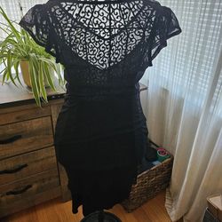 Very Sexy Sheer Lace Soft Tight Fit Midi Dress Size M 