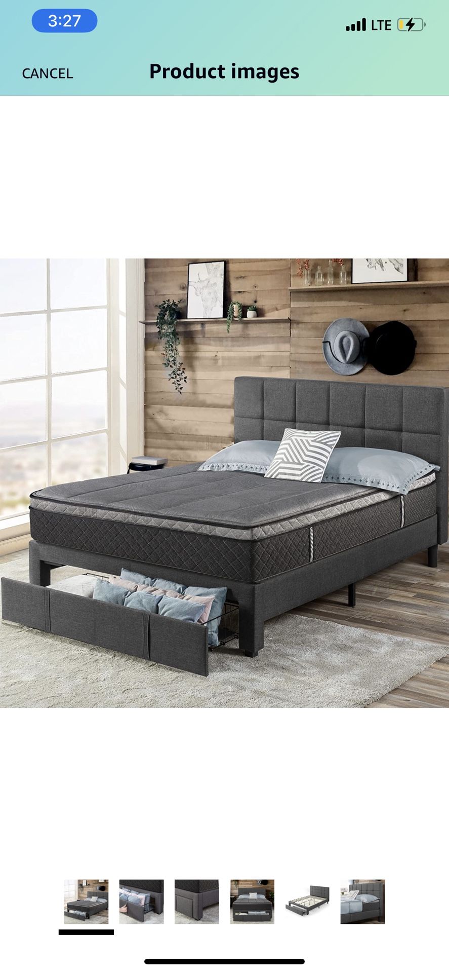 King Size Lottie Upholstered Platform Bed Frame with Storage Drawer