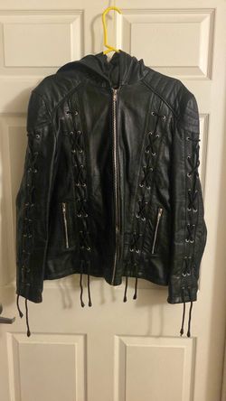 Black Leather Jacket with Lace-Up Detail