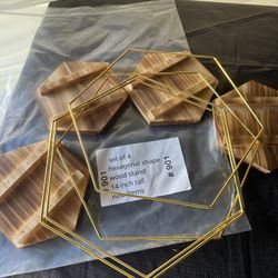 4 Pack of Hexagon Metal stand Wood Base. For small cake, candle centerpieces