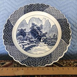 Large Blue & White Asian Porcelain Charger 