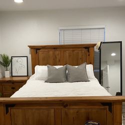 Queen Sized Bed Frame, Mattress, Box Spring, And Night Stand 