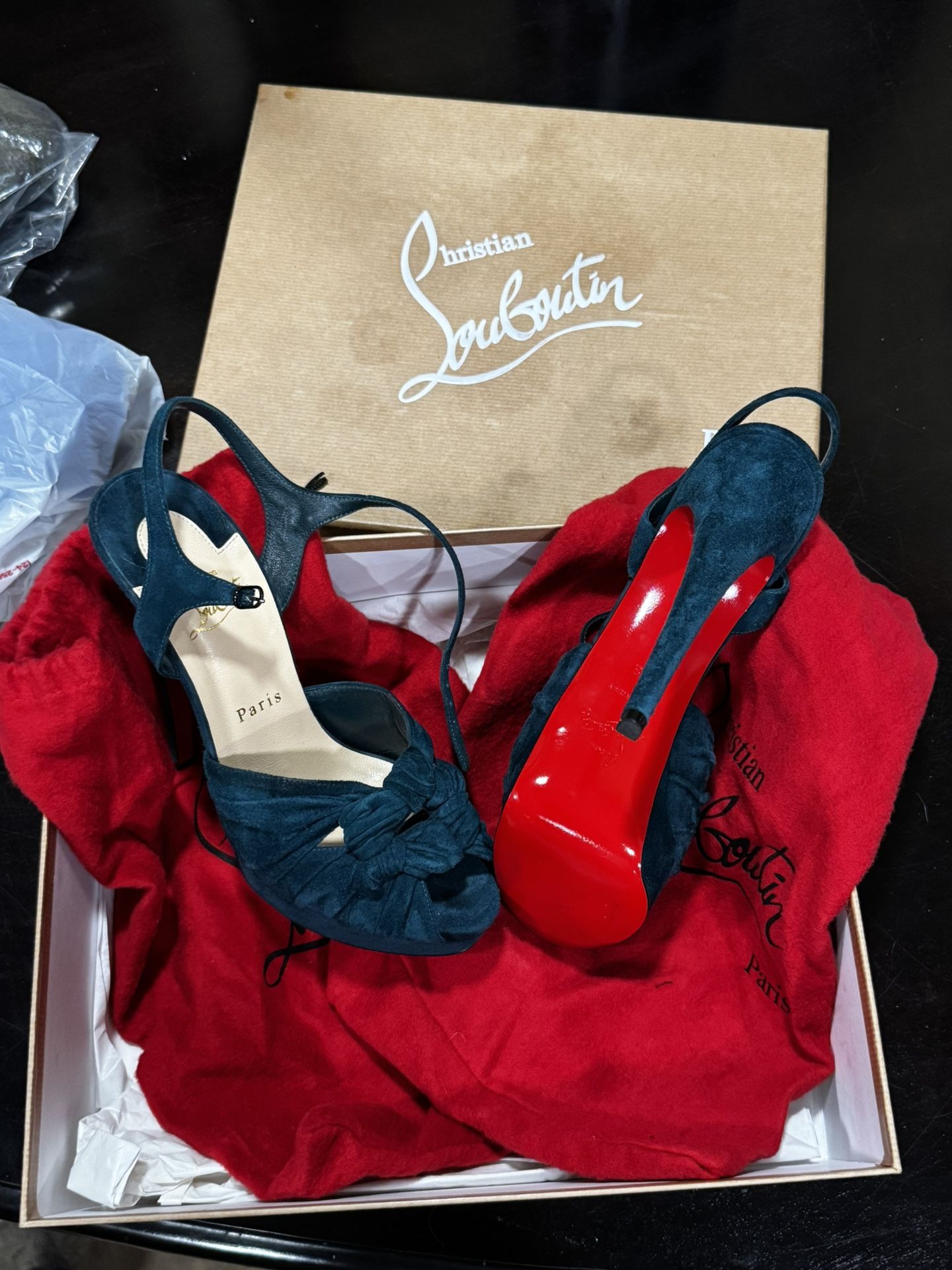 Christian Louboutin MISS BENIN Suede Knot Platform Slingback Heels Shoes $1095 MSRP