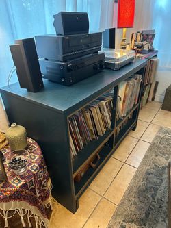 Large dark teal and gold shelf