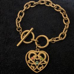 7” SilverTone Link Bracelet With Heart Charm