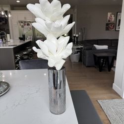 Gray Vase with White Faux Flowers (28”)