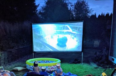 Outdoor movie projector setup