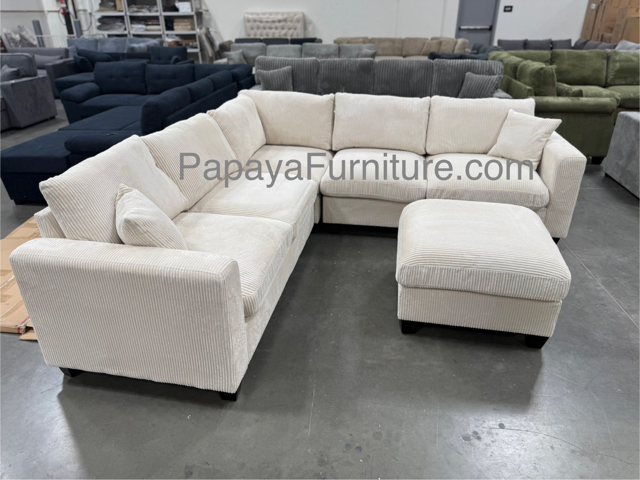 Ashley Ivory Sectional And Ottoman, Plush Sectional, Couch, Sofa, Corduroy Sectional Couch, Sectionals, Beige Sofa, Ivory Couch, Living Room Sofa