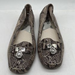 Michael Kors Snakeskin Hamilton Padlock Charm Slip On Loafers Sz 8M
