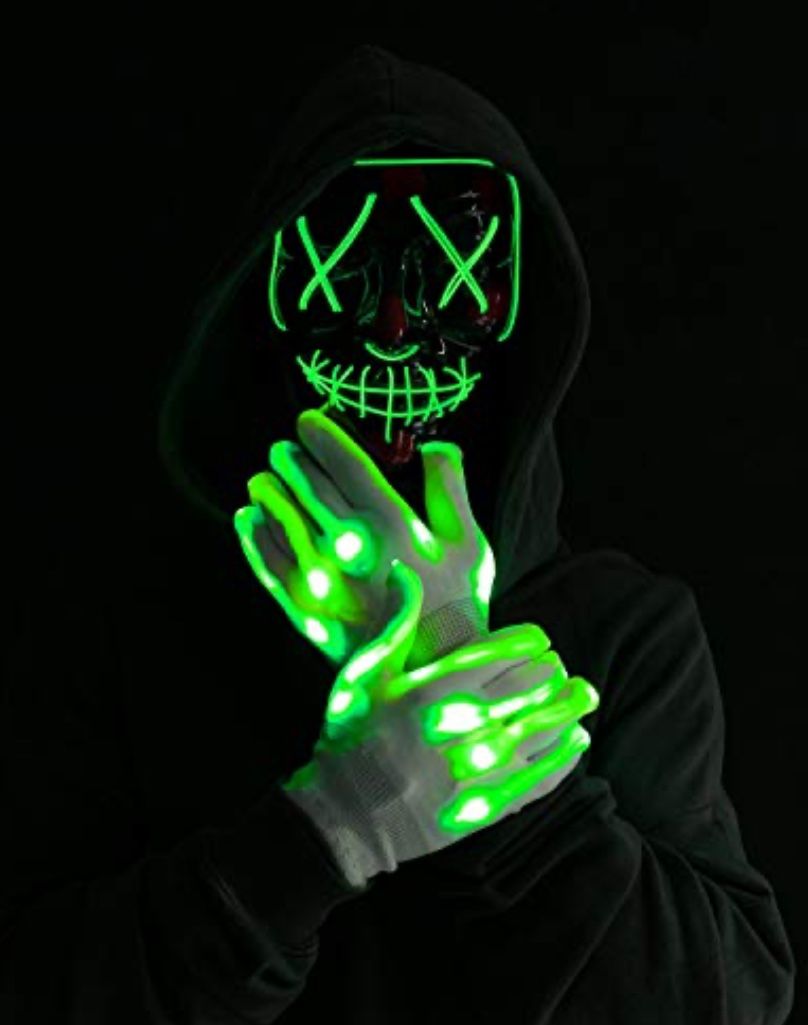 LED Light Up Mask, Scary Mask and Gloves with 3 Lighting Modes for Costume and Party Supplies