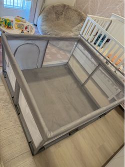 Large Gray Baby Playpen with Mesh Sides