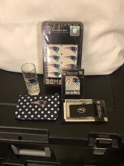 New England Patriots coin purse money clip shot glass dominoes playing cards