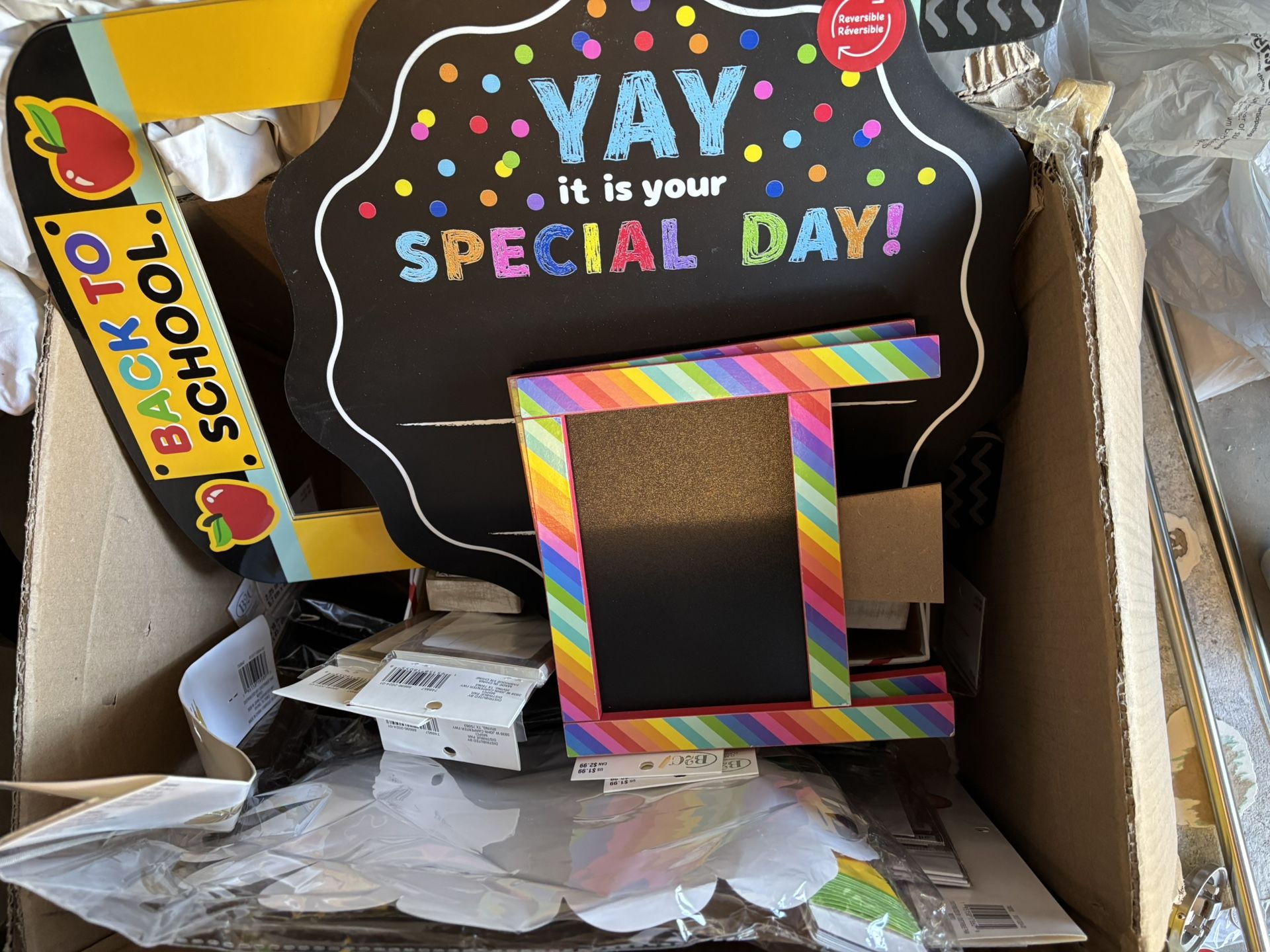 Box Filled With Decorations For Classroom
