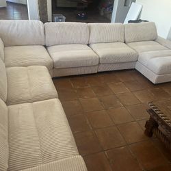New 6 Piece Corduroy Sectional.  Off White / Grey.  127x164x38H.  Free Delivery!