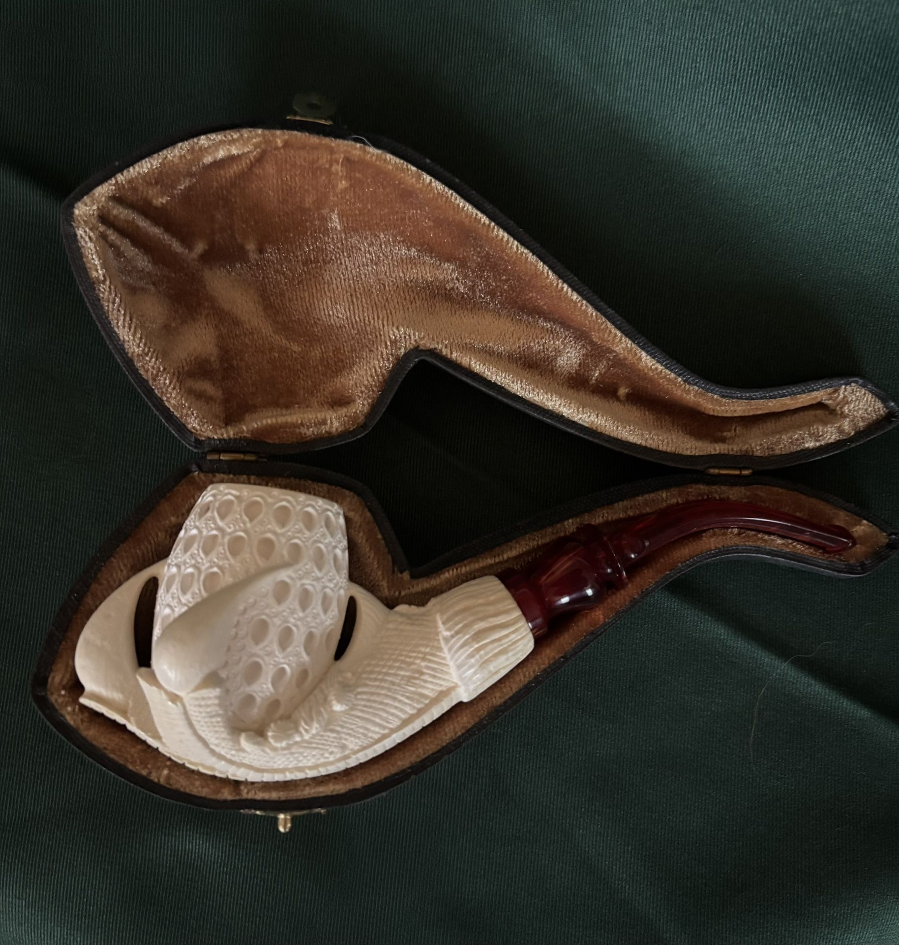 Hand Carved Meerschaum Pipe With Case.