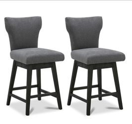 Modern 360° Swivel Barstools Set of 2 for Kitchen Island, Upholstered Counter Height Bar Stool with Back and Solid Wood Legs, 26" H Seat, Fabric in Da