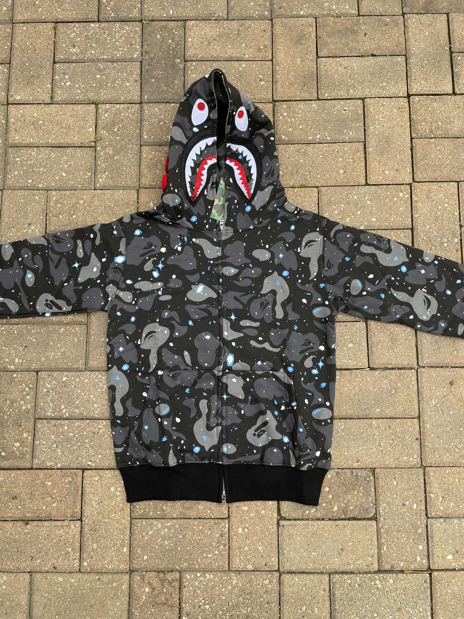 BAPE Space Camo Shark Full Zip Up Hoodie Size Medium