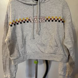 Vans Checkerboard Hoodie - Gray Cropped Pullover (M)