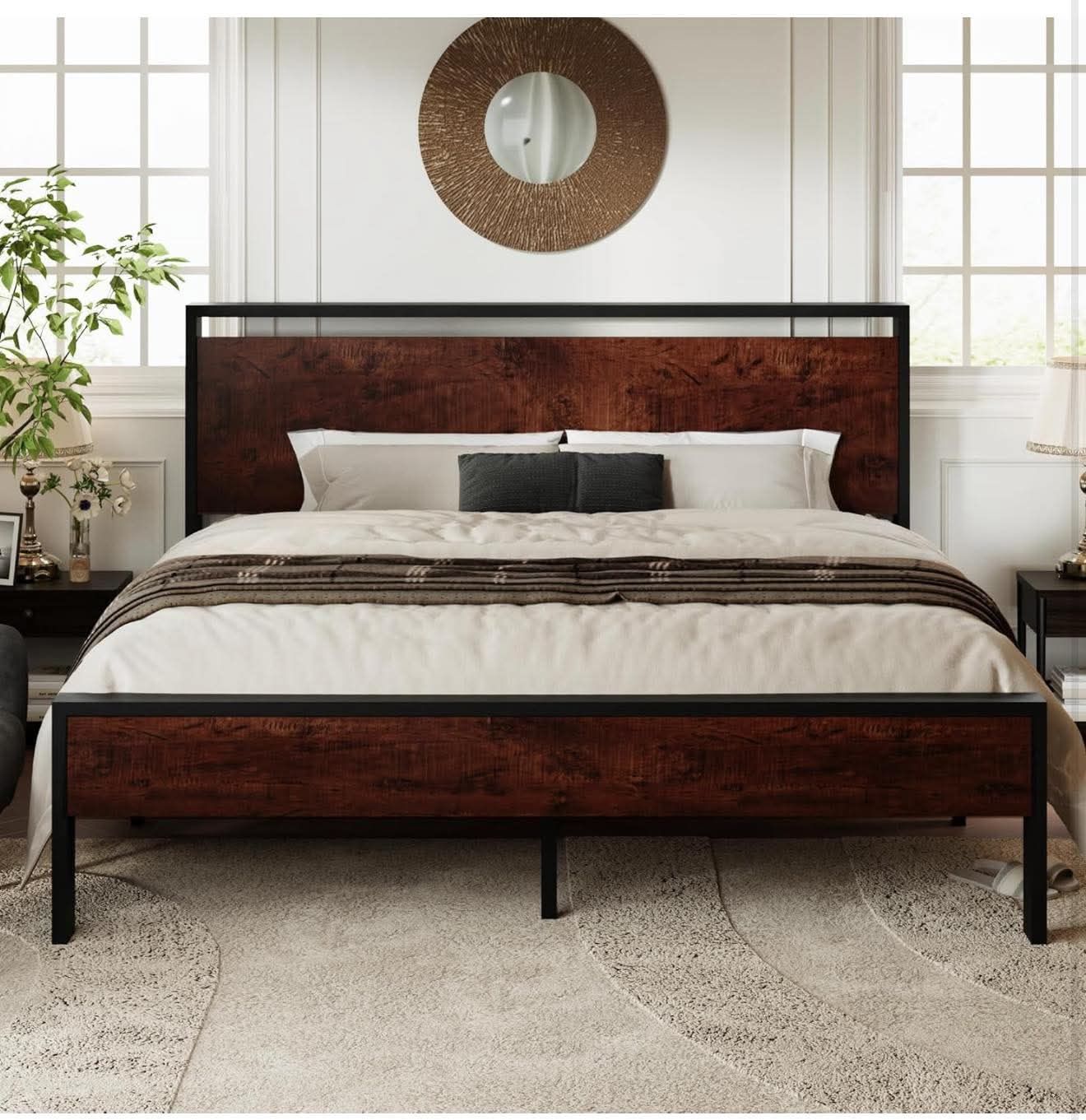 King Size Platform Bed Frame with Wooden Headboard S-59