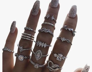 15Pcs/Set Bohemian Women Heart Rhinestone Stackable Finger Ring Jewelry Gift Silver. WILL SHIP ANYWHERE!! Thumbnail