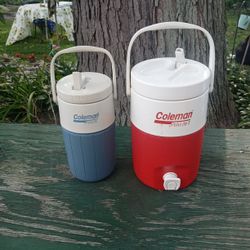 Two Coleman Poly lite Beverage Dispensers/ 1 Gallon And Two Gallon 