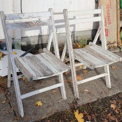 Pair Folding Vintage Wooden Chairs