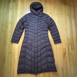 Patagonia Goose Down Long Parka Jacket Coat Women Sz MEDIUM Downtown Loft Brown