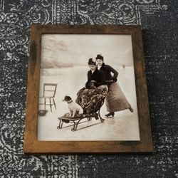 Women Sledding with Dog Antique Photo Print Framed 8.5" x 11"