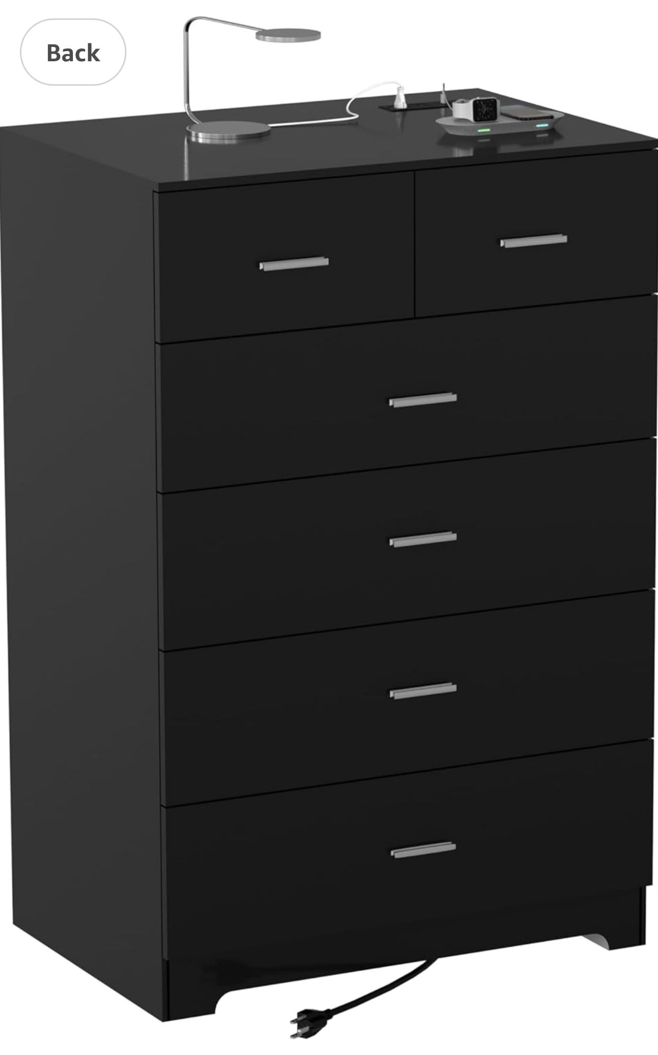 Dresser with Power Outlets Wooden 6 Drawer Dresser with Large Organizer Black Tall Storage Organizer
