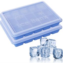 2 Pack Silicone Ice Cube Trays,Square Ice Cube Mold with Lid Durable, Easy Release, BPA-Free