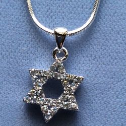 Crystal Necklace Jewish Star Of David 1/2” Pendant On Snake Chain *Ship Nationwide Or Pickup Boca Raton