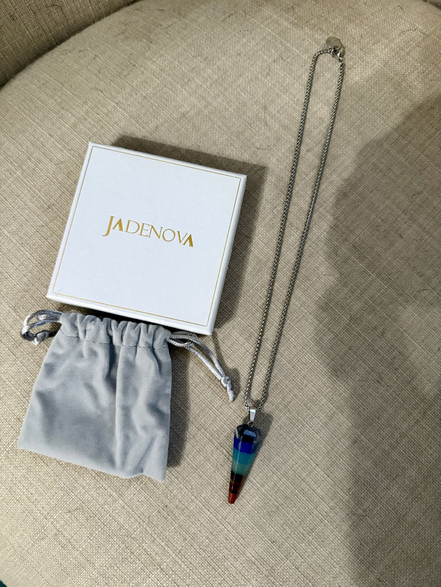 Jadenova Natural Quartz Crystal Seven Chakras Pendant Necklace Healing 18" Box