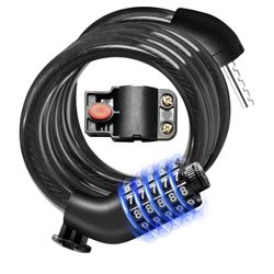 Bike Lock Cable with Combination & Key, Password Lost Retrievable Bicycle Lock Anti-Theft, Coiled Secure Resettable Bike Combination Lock with Mountin