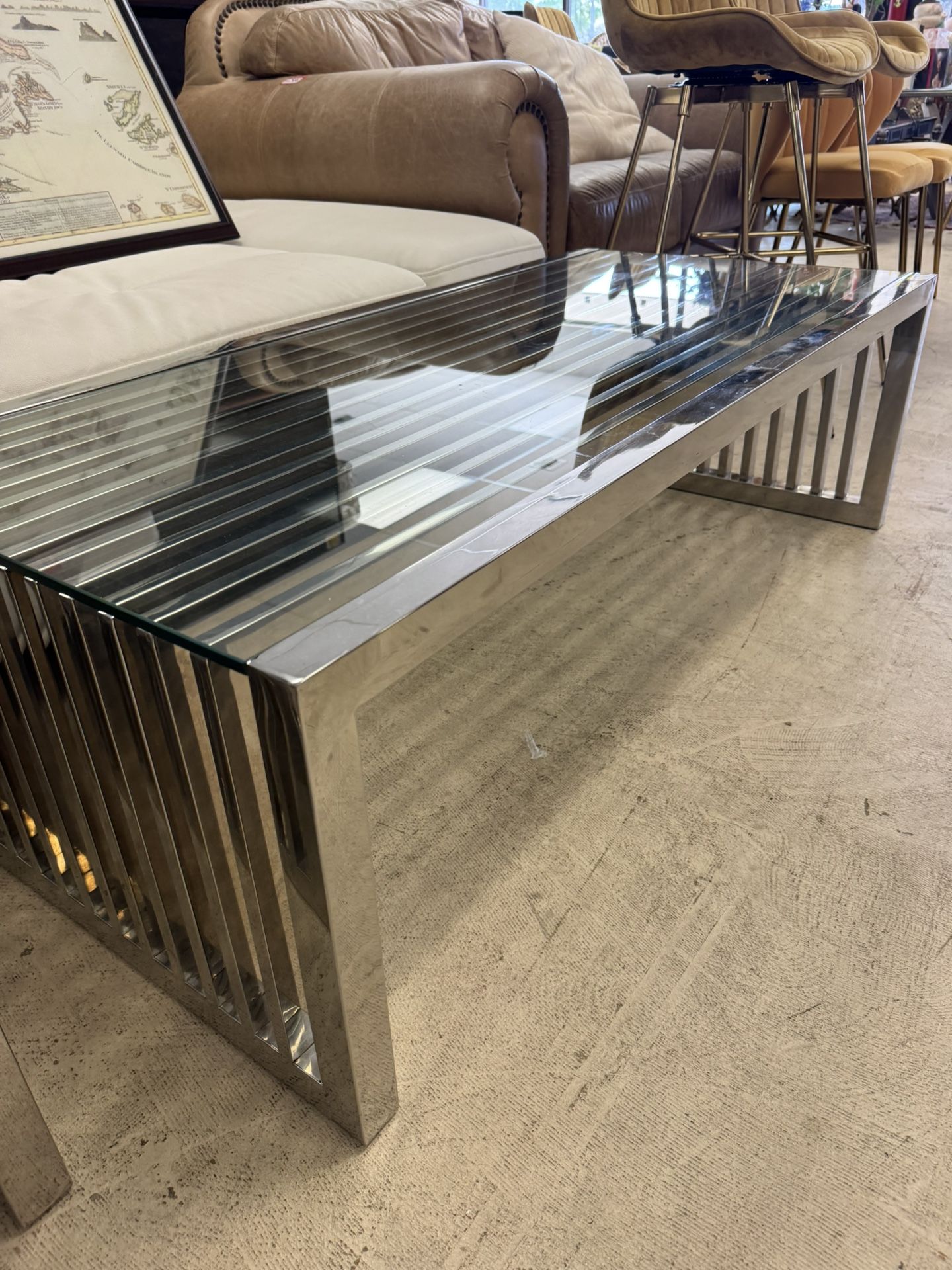 Diamond Sofa Soho Glass Rectangular Coffee Table in Stainless Steel & Console Table Excellent Condition Retail: $2200